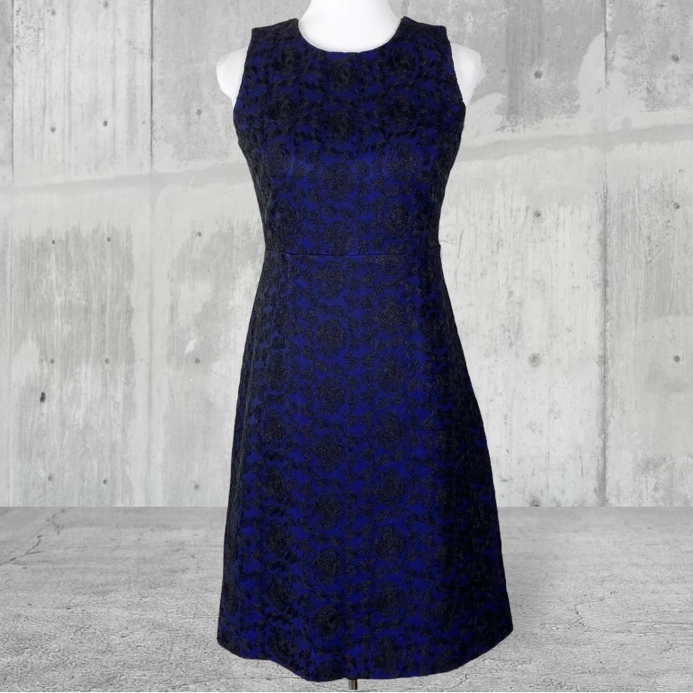 Lands End Women's 16P Dress Black Lace Blue Lining Sleeveless Knee Length Dress